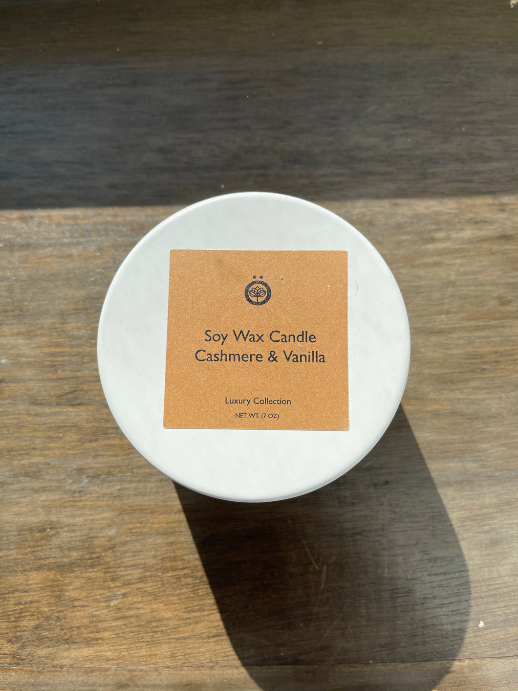 Soy Wax Candle Cashmere & Vanilla (Cream Tin 8oz)